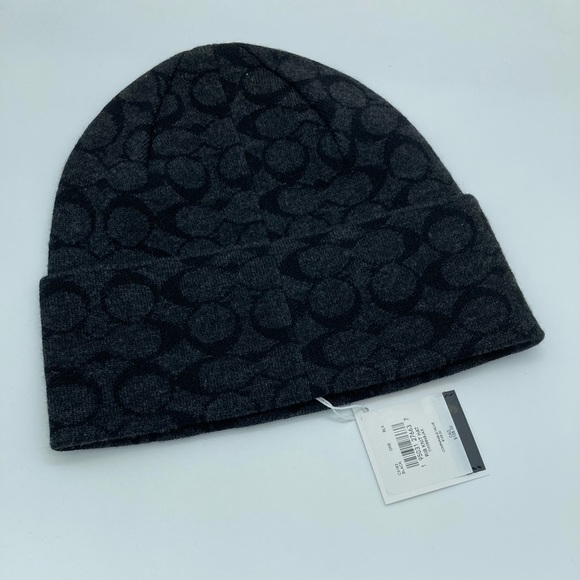 NWT COACH BLACK KNIT SIGNATURE BEANIE - Picture 7 of 9